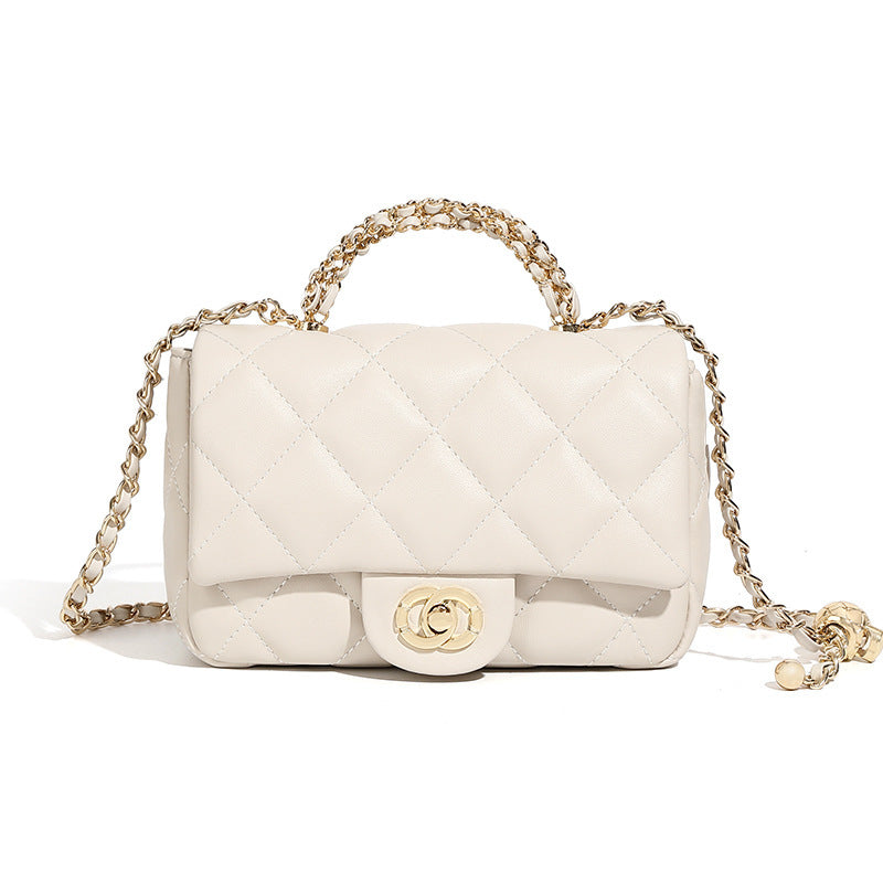Metal chain diamond grid handbag