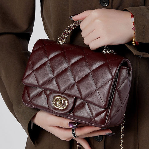 Metal chain diamond grid handbag