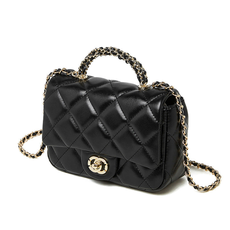Metal chain diamond grid handbag